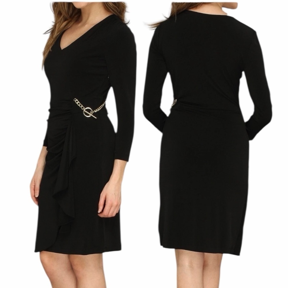 Tahari by Arthur S. Levine Arlene Black V-Neck Cocktail Work Dress Size 16 #1941